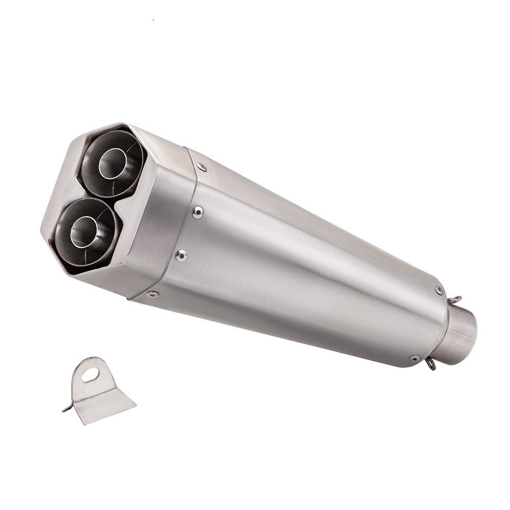 Universal Stainless Steel Dual Outlet Motorcycle Exhaust Muffler, 51mm, Easy Installation