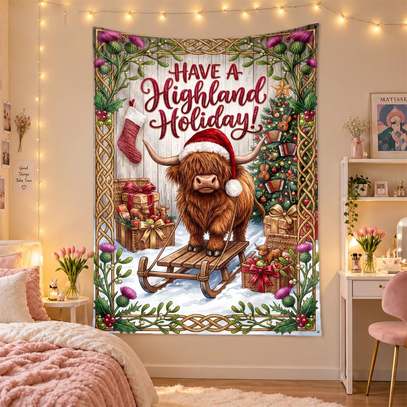 Weihnachtlich bedruckter Wandteppich für Schlafzimmer Wohnzimmer Wanddekoration Feiertagsgeschenk