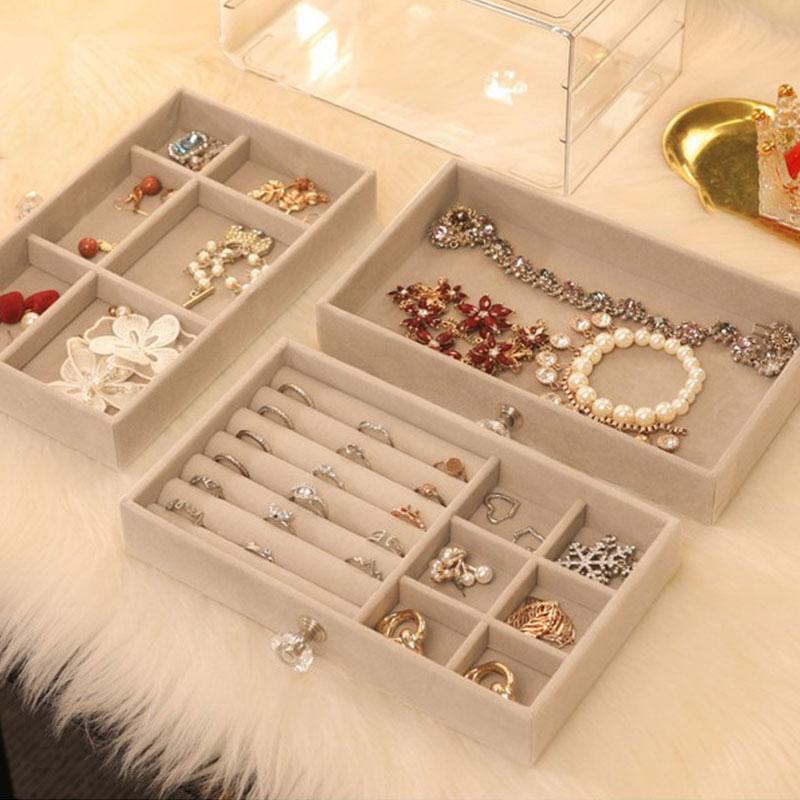 Three Layer Velvet Jewelry Storage Box Dust Proof Drawer Style Jewelry Organizer for Stud Earring Necklaces Accessories Dressing