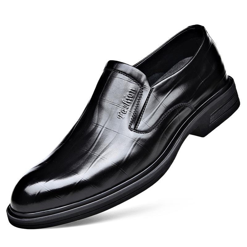 Men s Fashionable Genuine Leather Slip-on Formal Shoes - Comfortable, Breathable, Embossed Pointed Toe Design 44