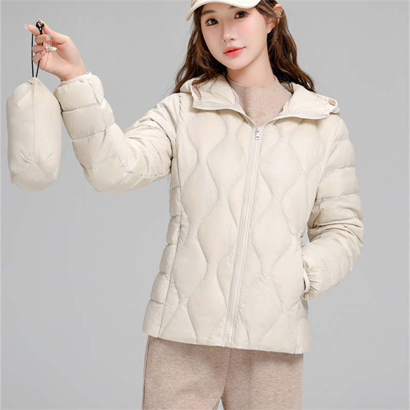 Lightweight Down Jacket Women's Short Hooded Autumn And Winter Slim Fit Versatile Long Sleeved White Duck Down Warm Jacket