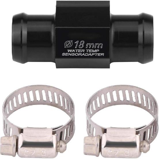 Motorcycle Water Temp Sensor Adapter, 18mm, 22mm (Optional), Black, Aluminum Alloy, Universal Fit, Includes 2 Clamps, Modern Style, Water Heater Use