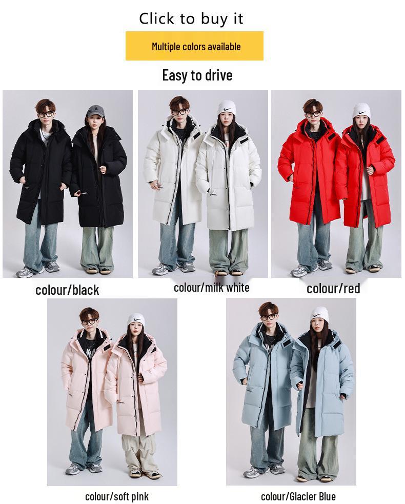 New Cross-Border Mid-Length Extreme Cold Couple Down Jacket: Trendy, Thickened Winter Outerwear for Men & Women