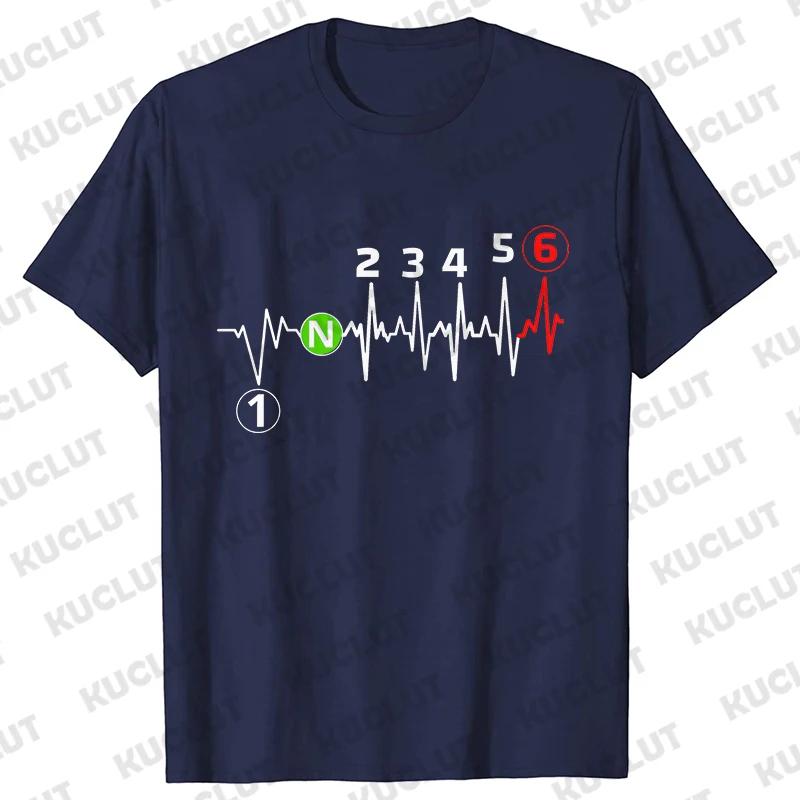 Casual Men T-Shirt Short Sleeve T-Shirt 1N23456 Motorcycle Gear Shift Heartbeat Biker Print Tops Men Clothing Fashion T-Shirt