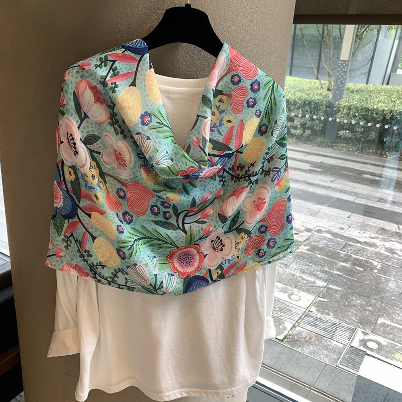 Summer silk scarf shawl sun protection scarf spring and autumn ethnic style versatile decorative cotton and linen scarf beach towel outer shawl
