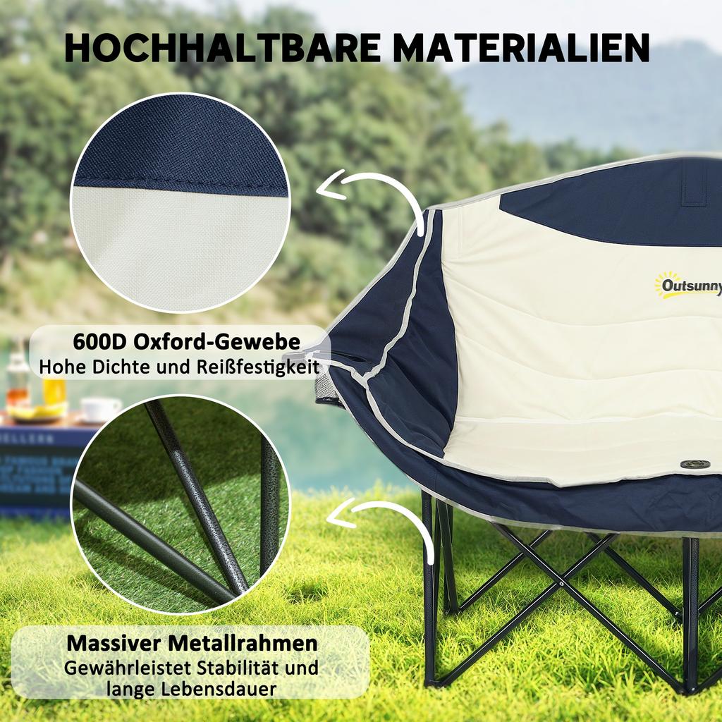 Folding Chair Foldable 2-Seater Camping Chair with Drink Holder Carry Bag Holds Up To 250kg Blue