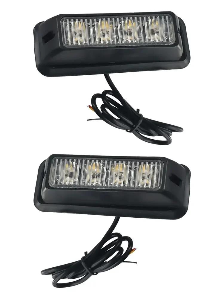 LED Car Flash Light Be Seen in Any Situation 2 x 12 24V 4 LED Orange Amber Light Lamp Recovery Flashing Breakdown Strobe Grill