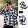 [PAFHL] shirt men's check tops casual long sleeve spring autumn Thin short big size Fashionable adult simple Going out trip M-3XL (Navy, 2XL)