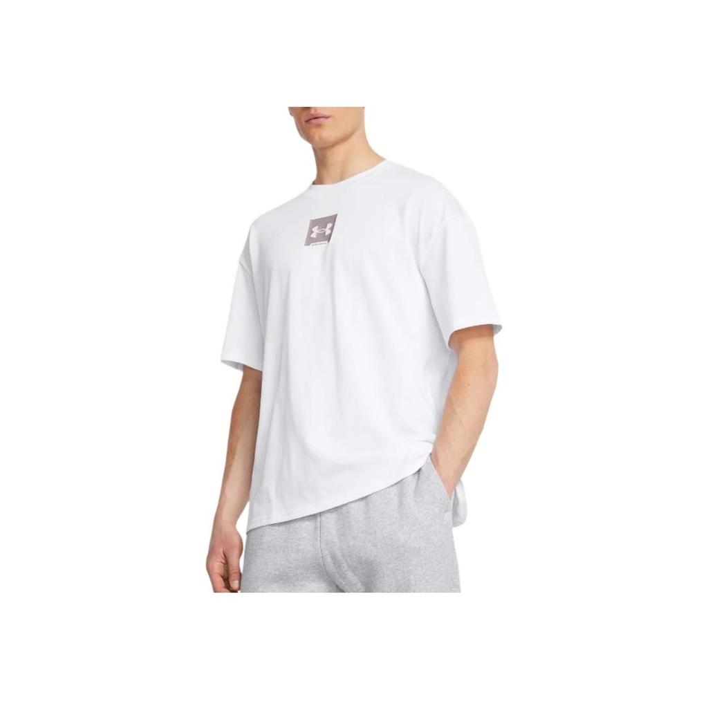 Under Armour Sm Box Logo Print Moisture Wicking Loose Fit Short Sleeve T-Shirt Men T-Shirts White 1386803-100