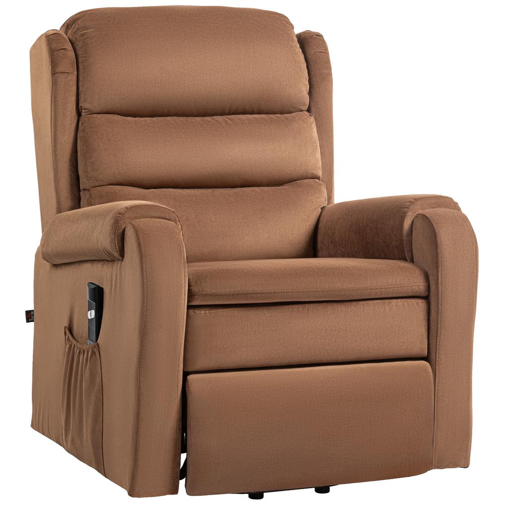 Riser Recliner Armchair Reclining To 160 Degrees with Footrest and Remote Control, In Velvet, 85x88x109 Cm, Brown