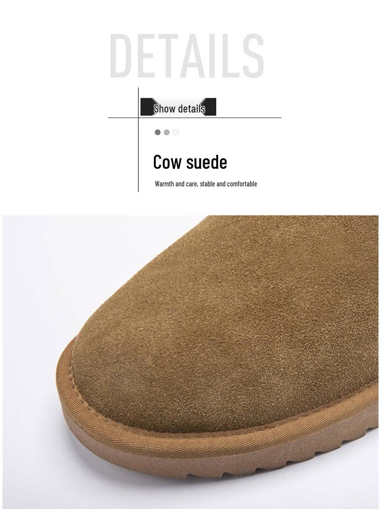 Unisex Suede Cowhide Snow Boots - Thickened Mid-Calf Leather for Warmth, Ideal for Cold Weather