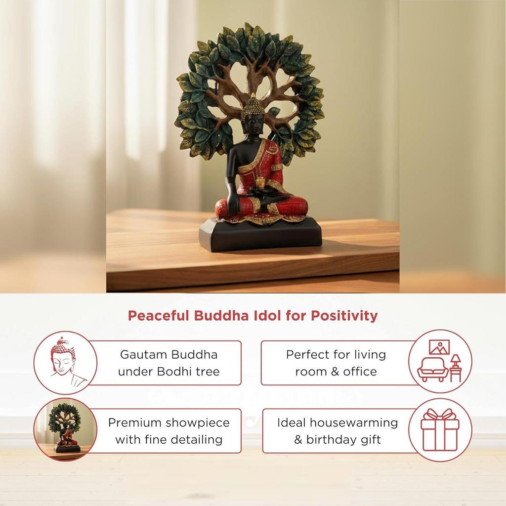 Lord Buddha Idol for Home Decor Living Room | Gautam Buddha Statue Under the Bodhi-Tree | Showpiece Gift for Housewarming Birthday