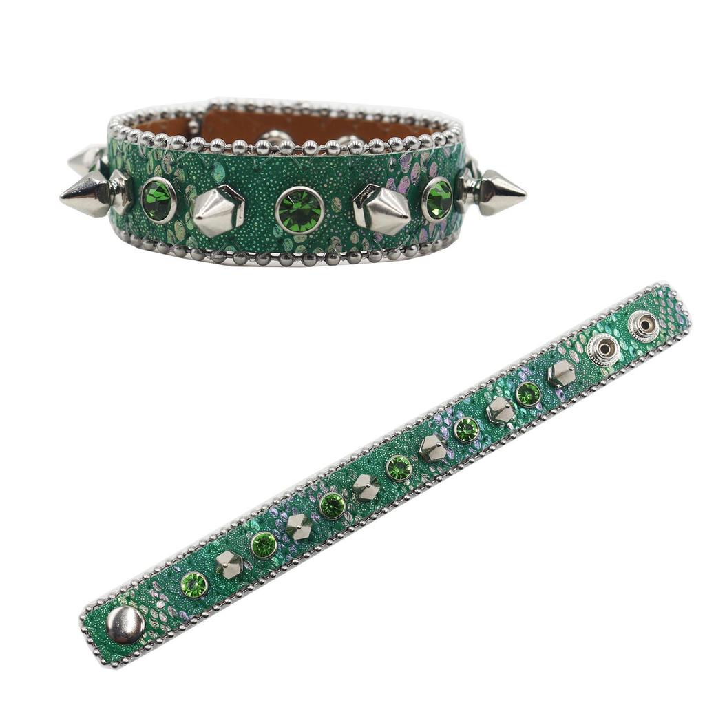 Y2K Gothic Punk Rhinestone Studded Leather Bracelet Wristband
