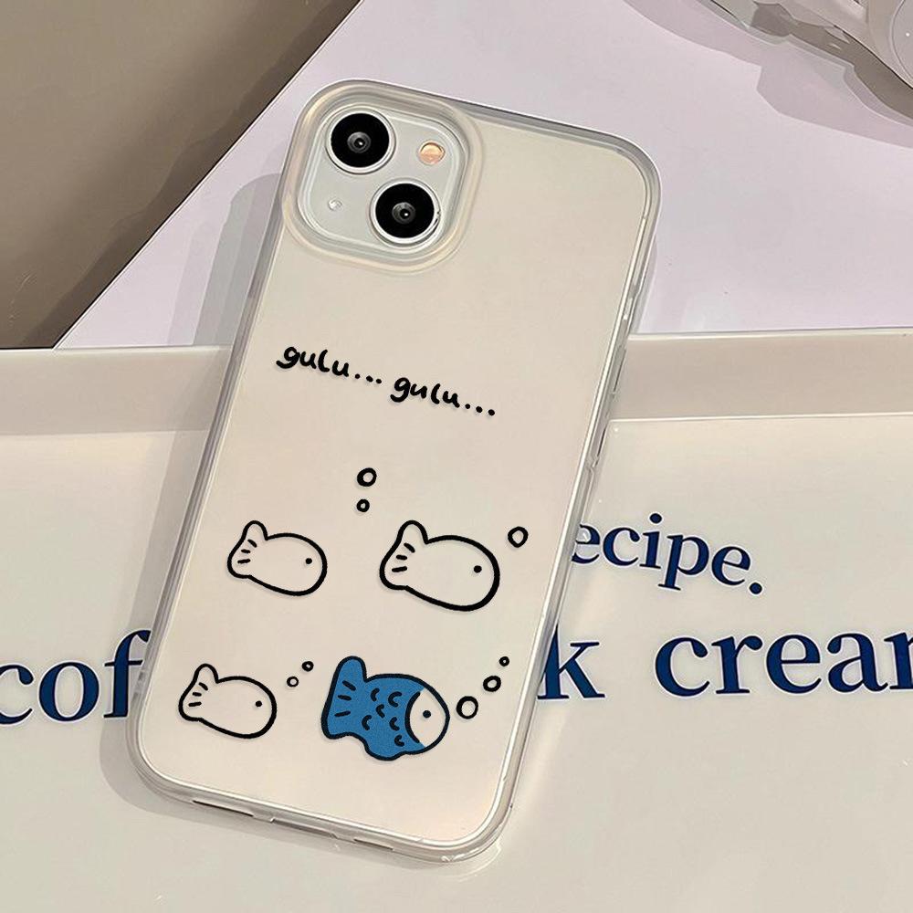 Line graffiti small fish suitable for iPhone17promax Apple 17 matte large hole mobile phone case 16/15 anti-drop x