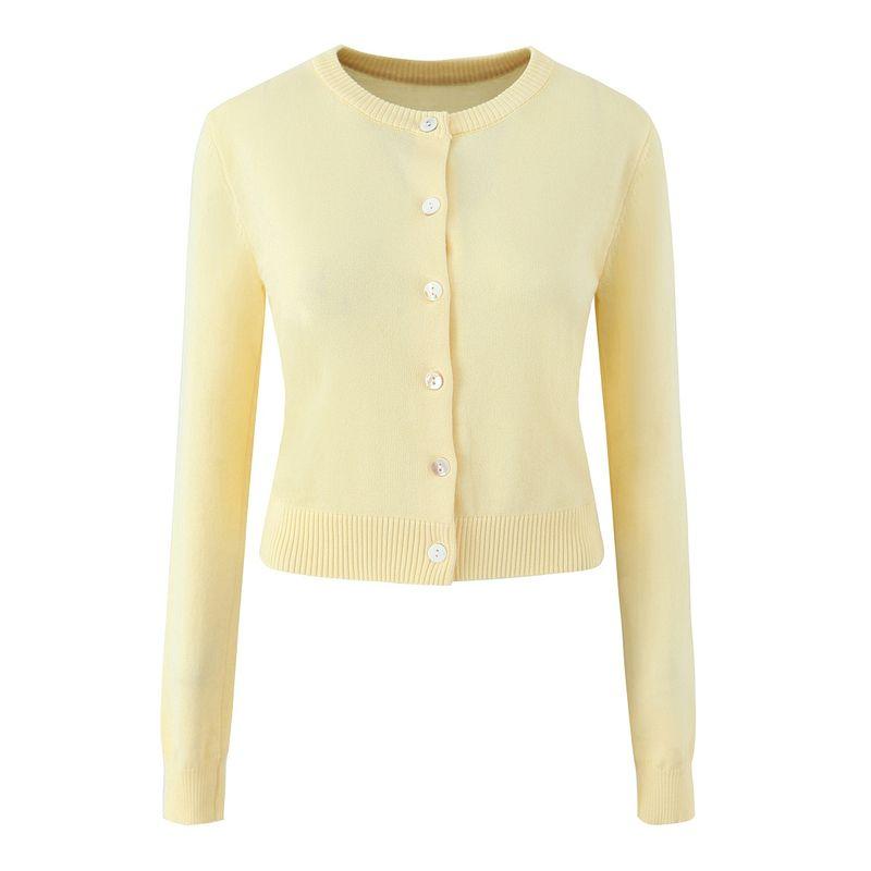 Autumn Dopamine Frankies American Sexy Round Neck Minimalist Shell Button Knitted Cardigan Silm Short Top