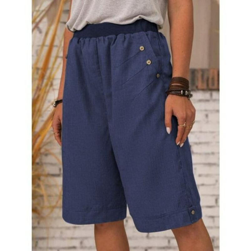 Pantaloncini in Cotone e Lino, Pantaloni a Cinque Punti, Pantaloni Casual Monocolore da Donna, Pantaloni Dritti, Casa