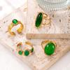 Women's Green Oval Natural Stone Open Ring - Retro Light Luxury Stainless Steel Jewelry