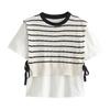 Fashion Style 2024 Summer New Arrival Women's Clothing Stylish Casual Easiest for Match Round Neck Patchwork Stripes T-shirt 5644340