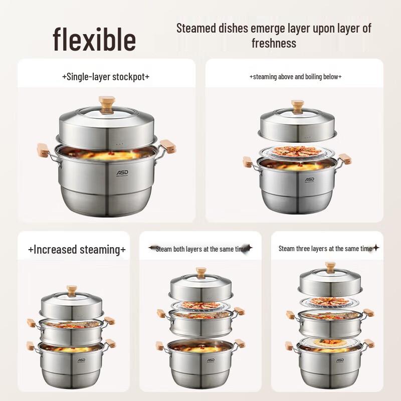 ASD 3-Layer 32CM Stainless Steel Steamer Pot