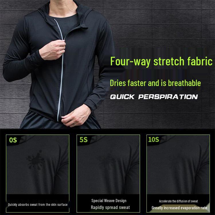 Podzimní/Zimní Rychleschnoucí Sportovní Mikina s Kapucí - Běžecká Fitness Bunda s Dlouhým Rukávem