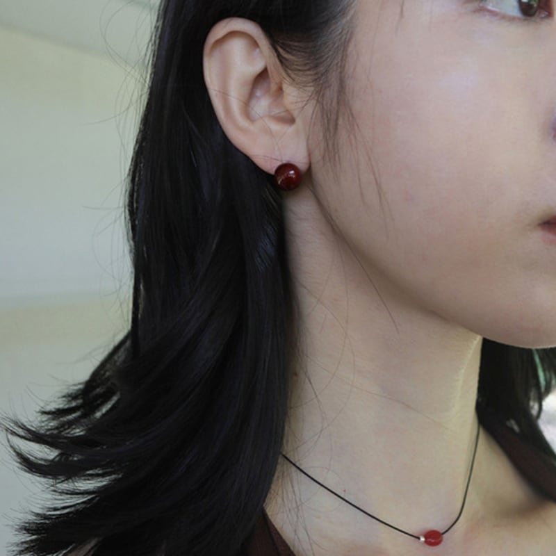 Modernlike Silver 925 Burgundy Coral Piercing Earrings