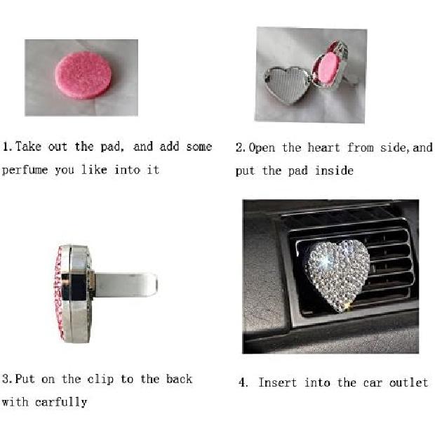 Crystal Bling Sparking Car Fragrance Heart Car Diffusser Air Freshener with Vent Clip(Pink)