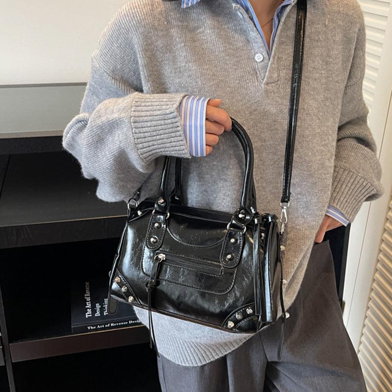 Faux Leather Solid Color Large Capacity Hobos Shoulder Bags for Women High Quality Versatile Undearm Ruched Handle Bags