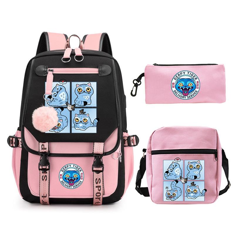 Animation Cartoon Peripheral Printing Trend Lightweight Shoulder Backpack, Primary And Secondary School Student Leisure Schoolbag Three-Piece Set