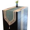 Peacock Green Velvet Table Runner with Gold Lace - Modern Nordic Design for Dining or Coffee Tables