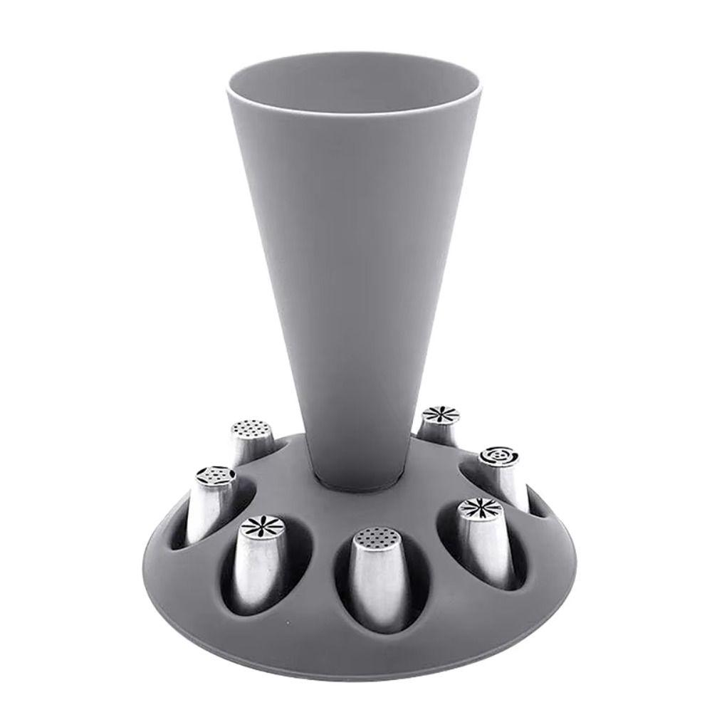 Household 8 Slots Piping Bags Rack with Base PP Pastry Bags Holder Removable Grey Cake Decorating Tip Rack Kitchen