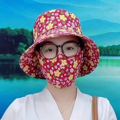 1-2PCS  Women‘s Sun Hat with Face Mask Floral Leaf Pattern Wide Brim UV Protection for Outdoor Hiking Gardening Beach