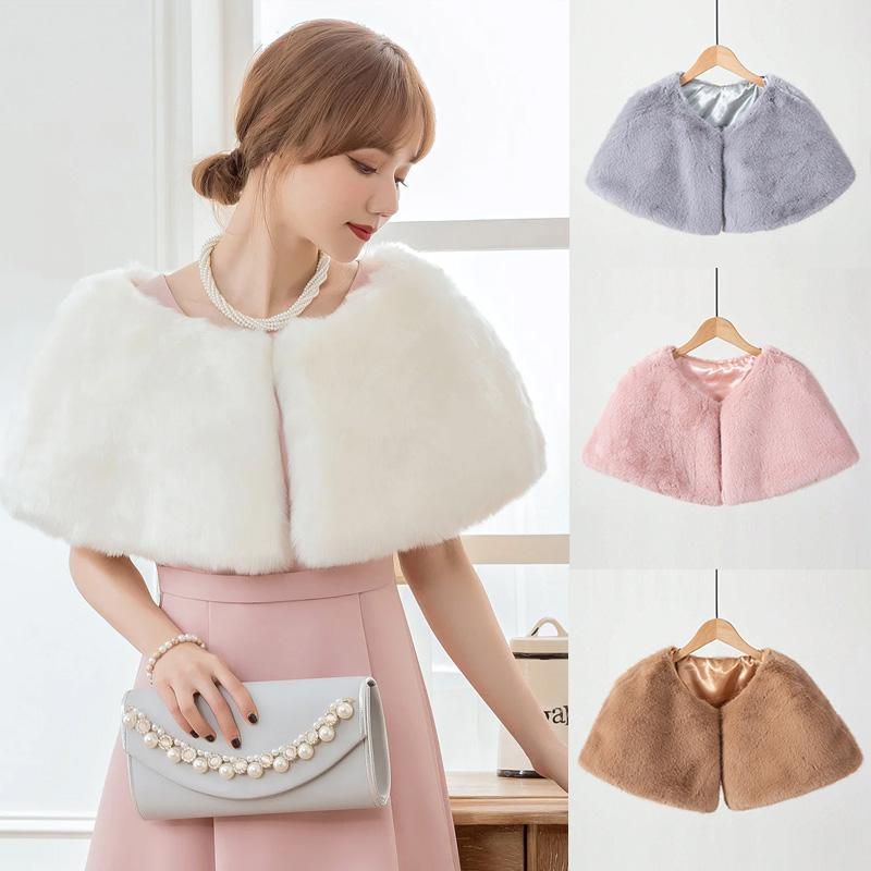 1Pc Polyester Fiber Wedding Dress Wedding Shawl Warm Scarf Dress Accessories Winter Long Hair Fur Shawl Cheongsam