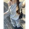 No Price Reduction #Irregular Pure Desire Slanted Shoulder Short-sleeved T-shirt Ins Trendy Loose and Thin Solid Color Chic Top Women's Summer