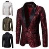 Men Blazer Jacquard Single Button Autumn Winter Pockets Lapel Suit Coat for Wedding
