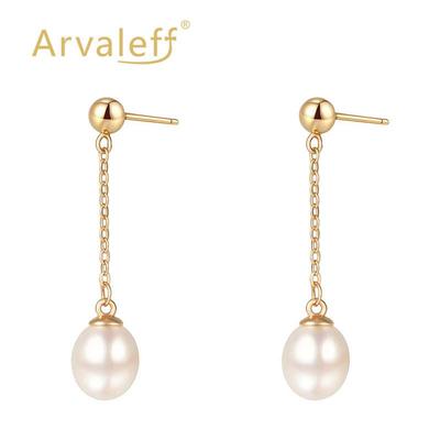 Kolczyki perłowe Arvaleff S925 ze srebra próby 925, sztyfty pozłacane 14K złotem, Vintage Light Luxury Design.