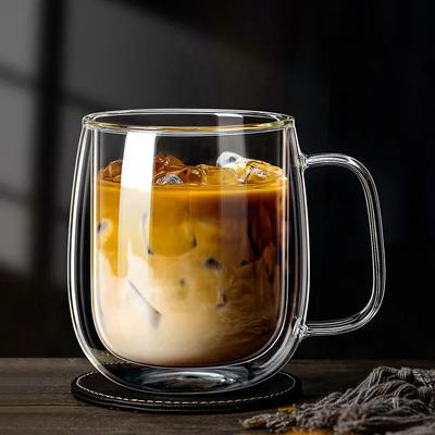 For Double-layer Wall Transparent Cup Coffee Milk Drink Mug High Borosilicate Glass Drinkware Heat Resistant Household Office