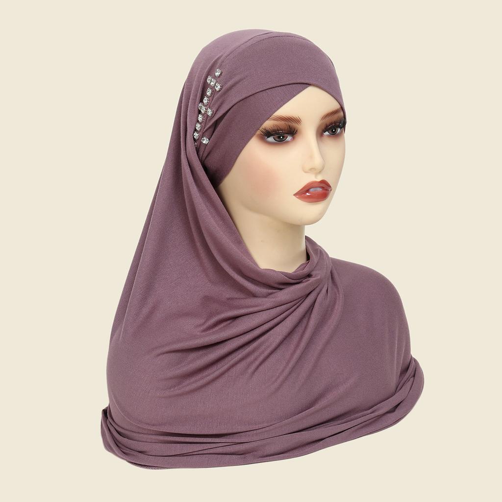 Muslim Women Instant Hijab With Diamonds Turban Pull On Ready Wear Scarf Islam Shawl Amira Scarves Stole Headscarf Wrap Headband
