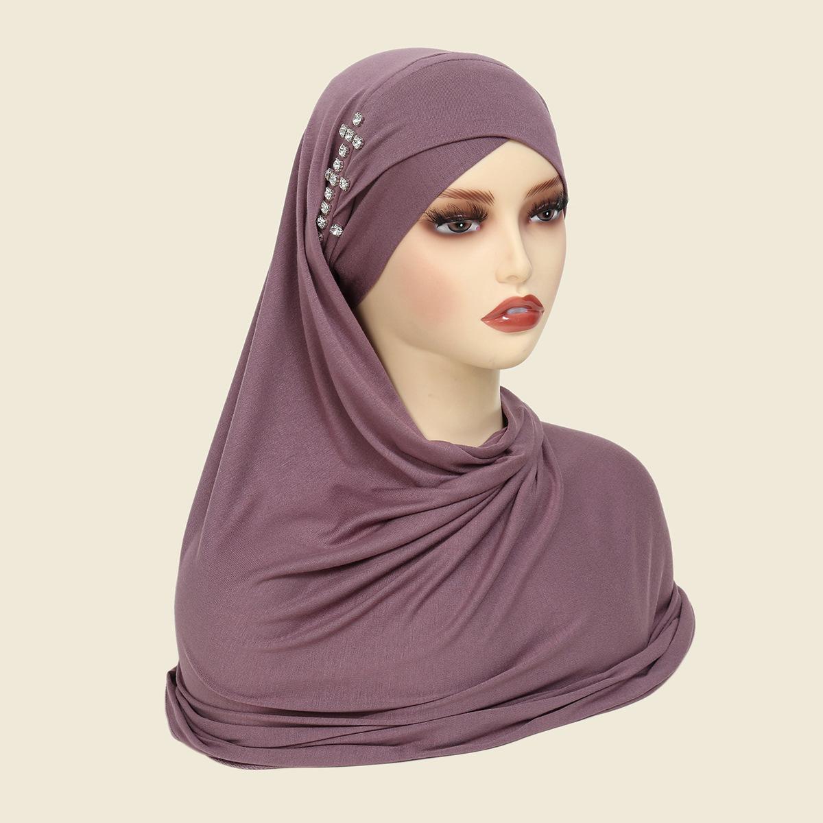 

Muslim Women Instant Hijab With Diamonds Turban Pull On Ready Wear Scarf Islam Shawl Amira Scarves Stole Headscarf Wrap Headband