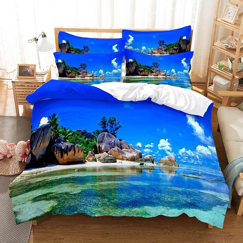 3D HD ložní souprava Queen Povlak na přikrývku Povlak na polštář Povlečení USA King Twin Full Double Single Bed Seaside Coconut Tree