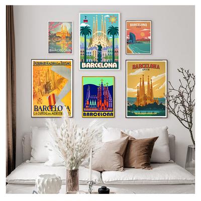 Reise-Leinwandgemälde, Vintage-Kraft-Poster, beschichtete Wandaufkleber, Heimdekoration, Familiengeschenk, Europa, Spanien, Barcelona, Pop-Art