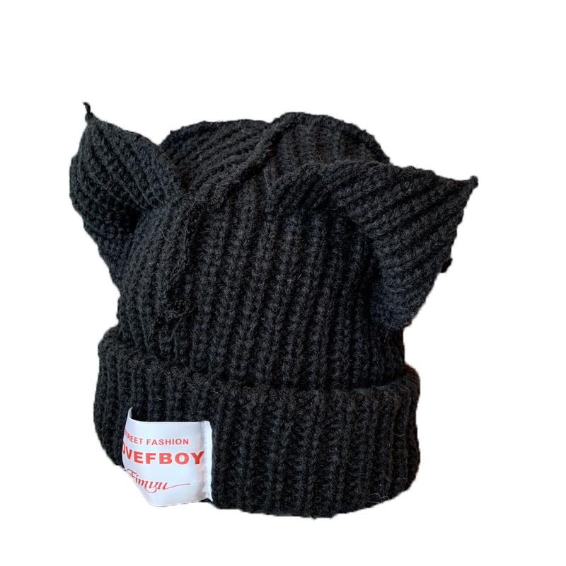 Nischendesign personalisierte Katzen- und Schweineohren gestrickte Wollmütze niedliche Herbst- und Winter-Warm-Ohrenschutz-Tasche Kopfmütze