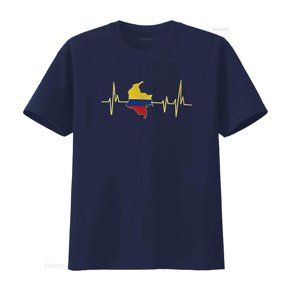 Mens Heartbeat Design Colombian Flag Colombia T Shirt Black vintage Washed Versatile Casual Stretched graphic designer clothes
