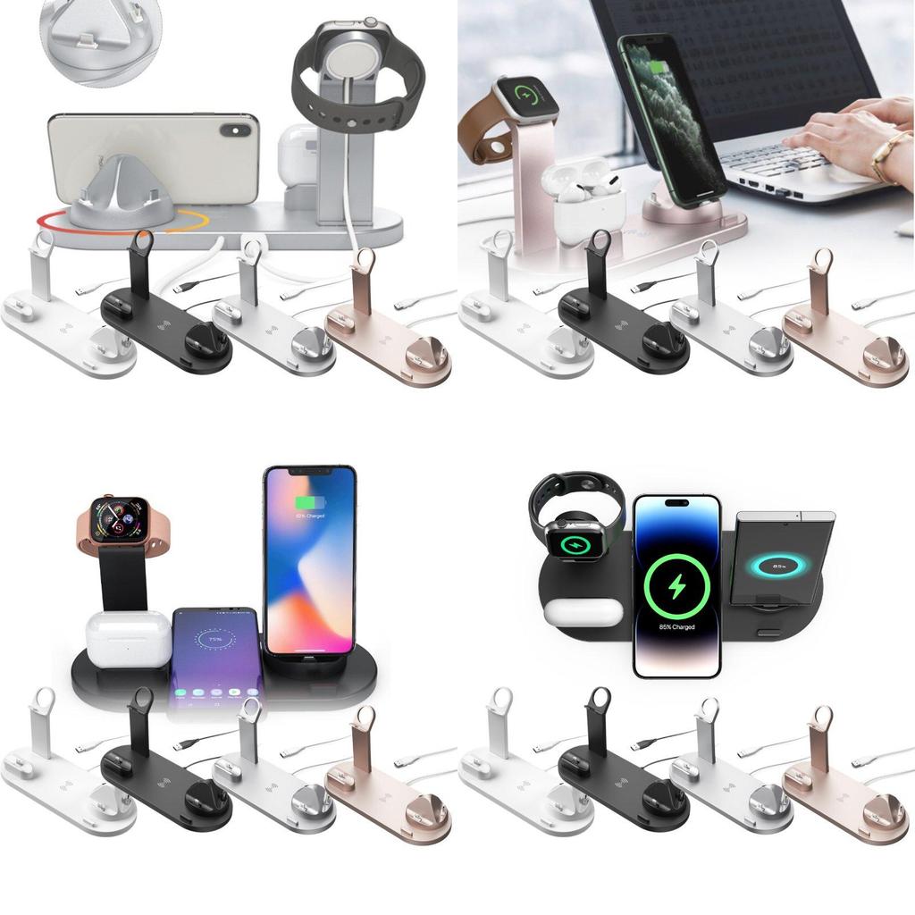 New Wireless Charger 15w Three In One Rotating Socket For Phone Headphones And Watch In Black White Silver Rose Gold