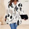 Women Plus Size V Neck Long Sleeve Abstract Leaf Print Irregular Hem Tunic Top