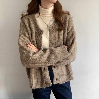 Thick Solid Women Autumn Sweaters Winter Knit Cardigan Korean Fashion Outwear Jacket Ladies Leisure Loose All Match Tops