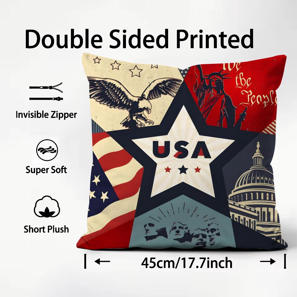 The USA Fashion Cushion Cover Plush Fabric Soft DoubleSided Printed Sofa Warm Winter Home Child Gift Pillow Case