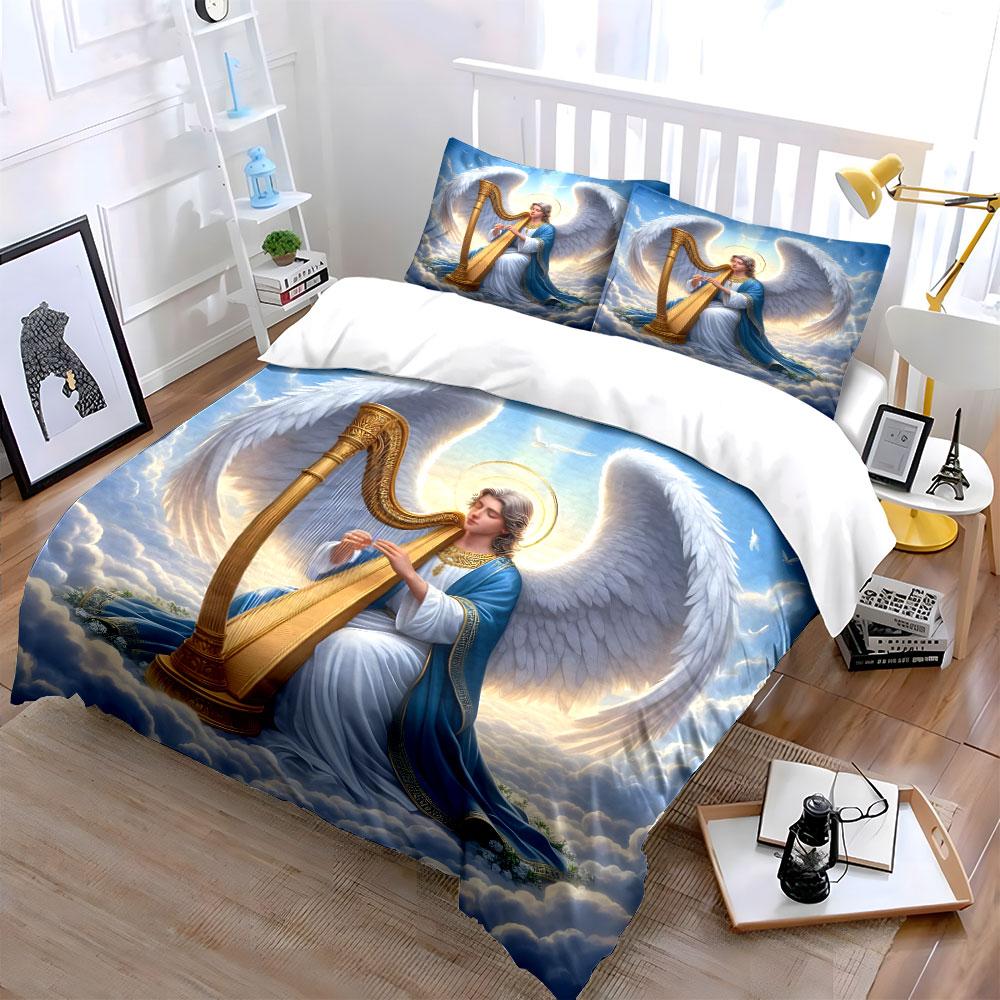 Hemelse Engel met Harp Beddengoed Dekbedovertrek Set (1*Dekbedovertrek 2*Kussenslopen, zonder dekbedvulling)