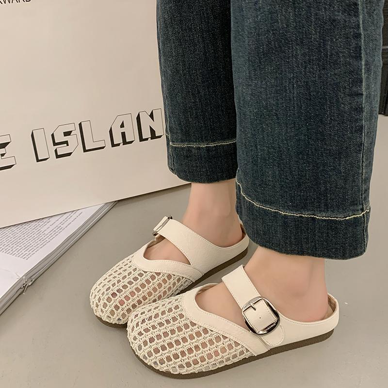 Women Slippers Summer Luxury Brands Hollow Sandals Flat Shallow New Beach Shoes Comfort Retro Flat Slippers Home Slides Women 35 бежевый 3090₽