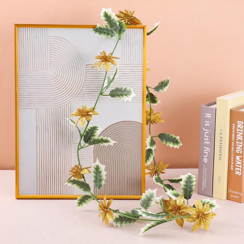 

Christmas Wall Decor With Gold And Red Foam Vine For Festive Home Decoration Gold Yellow