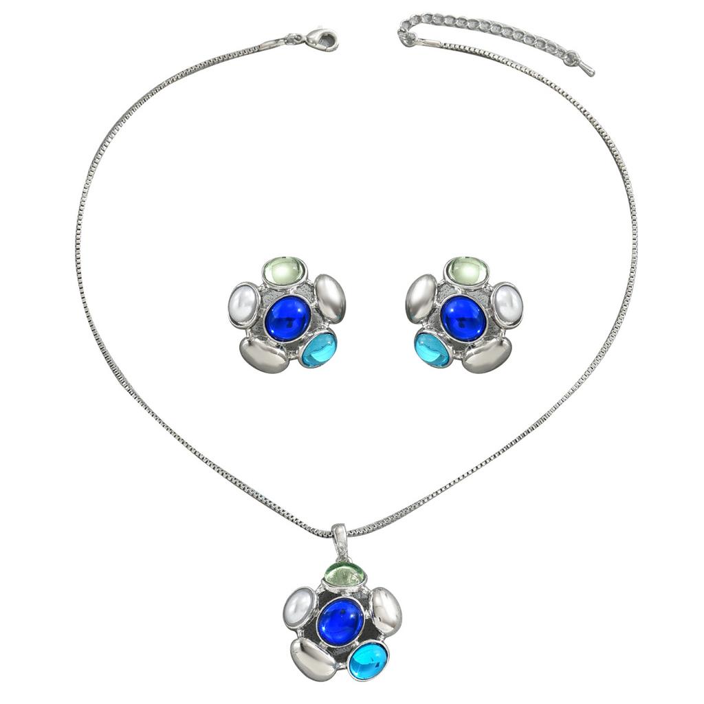 Set de cercei cu pietre prețioase încrustate la modă, colier, design personalizat cu petale de flori, bijuterii cu lanț lung pentru claviculă